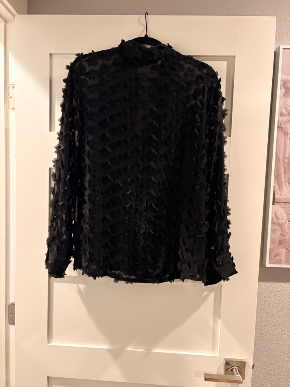 Zara Black Floral Appliqué Button-Up Blouse - Picture 2 of 3
